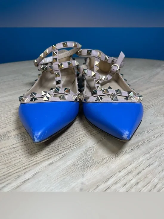 Valentino Garavani Rockstud Blue Leather Studded Ballet Flats Size 38.5 - Picture 6 of 11